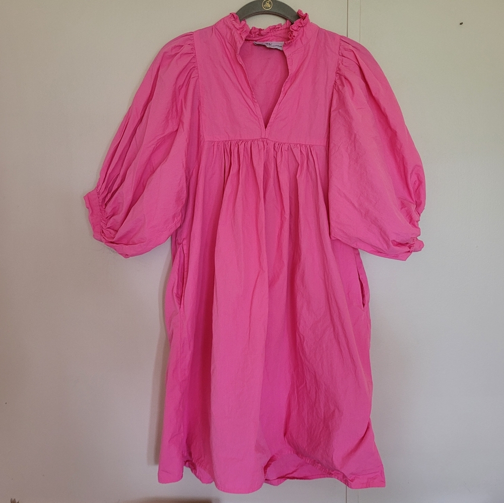 Never a Wallflower "High Neck" Puff Sleeve Pink Dress